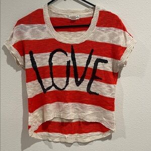 Belle Du Jour orange and cream Knit short sleeve size M.